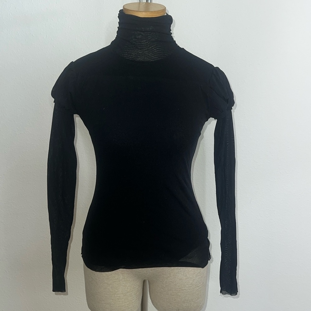 Weston Wear Sheer Nylon Turtleneck Top with Cap Sleeves